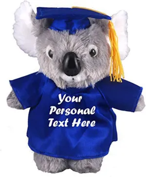 Plush Stuffed Animal Toys 8 Inches Present Gifts for Graduation Day, Personalized Text, Name or Your School Logo on Gown, Best for Any Grad School Kids (Graduation Koala Blue Gown)