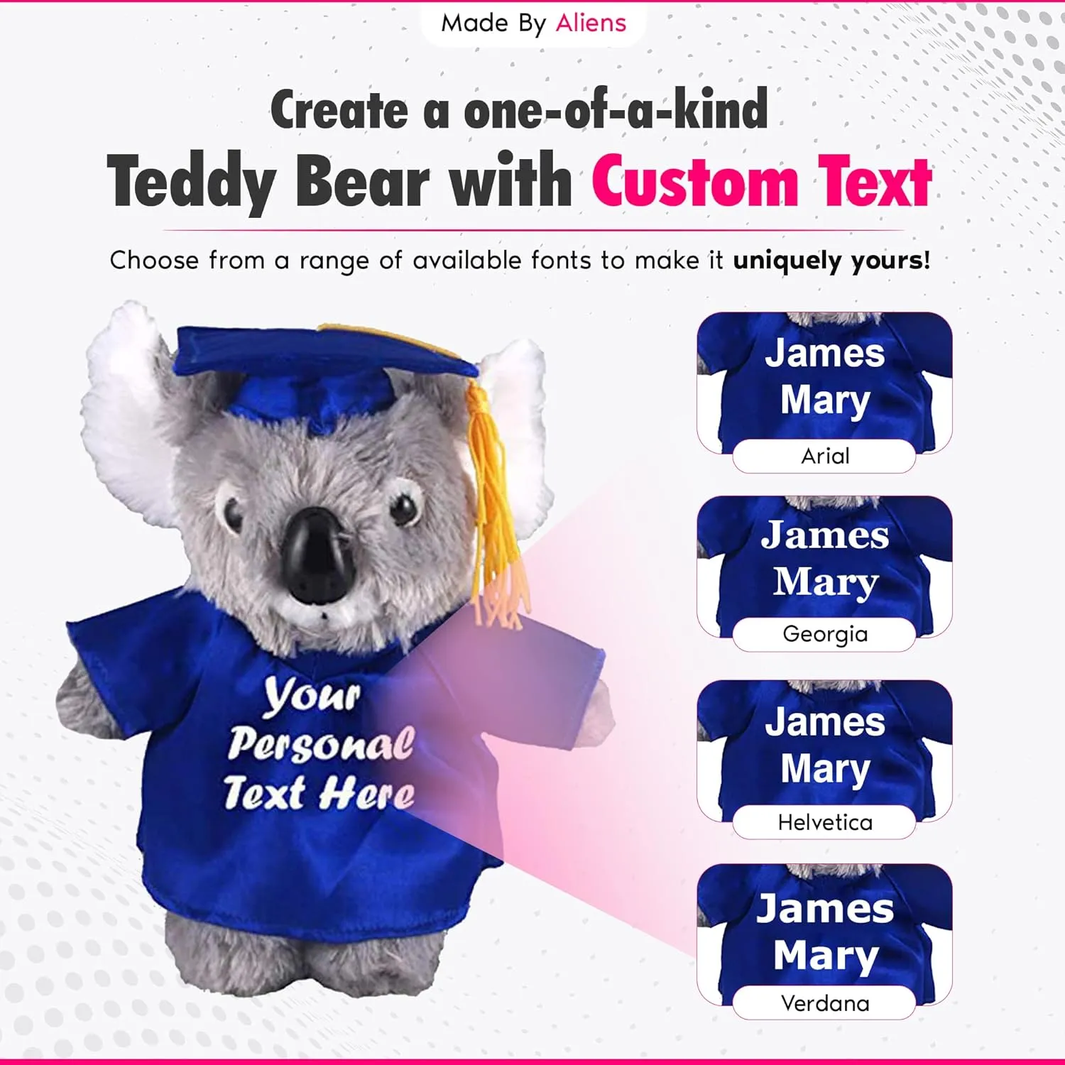 Plush Stuffed Animal Toys 8 Inches Present Gifts for Graduation Day, Personalized Text, Name or Your School Logo on Gown, Best for Any Grad School Kids (Graduation Koala Blue Gown)