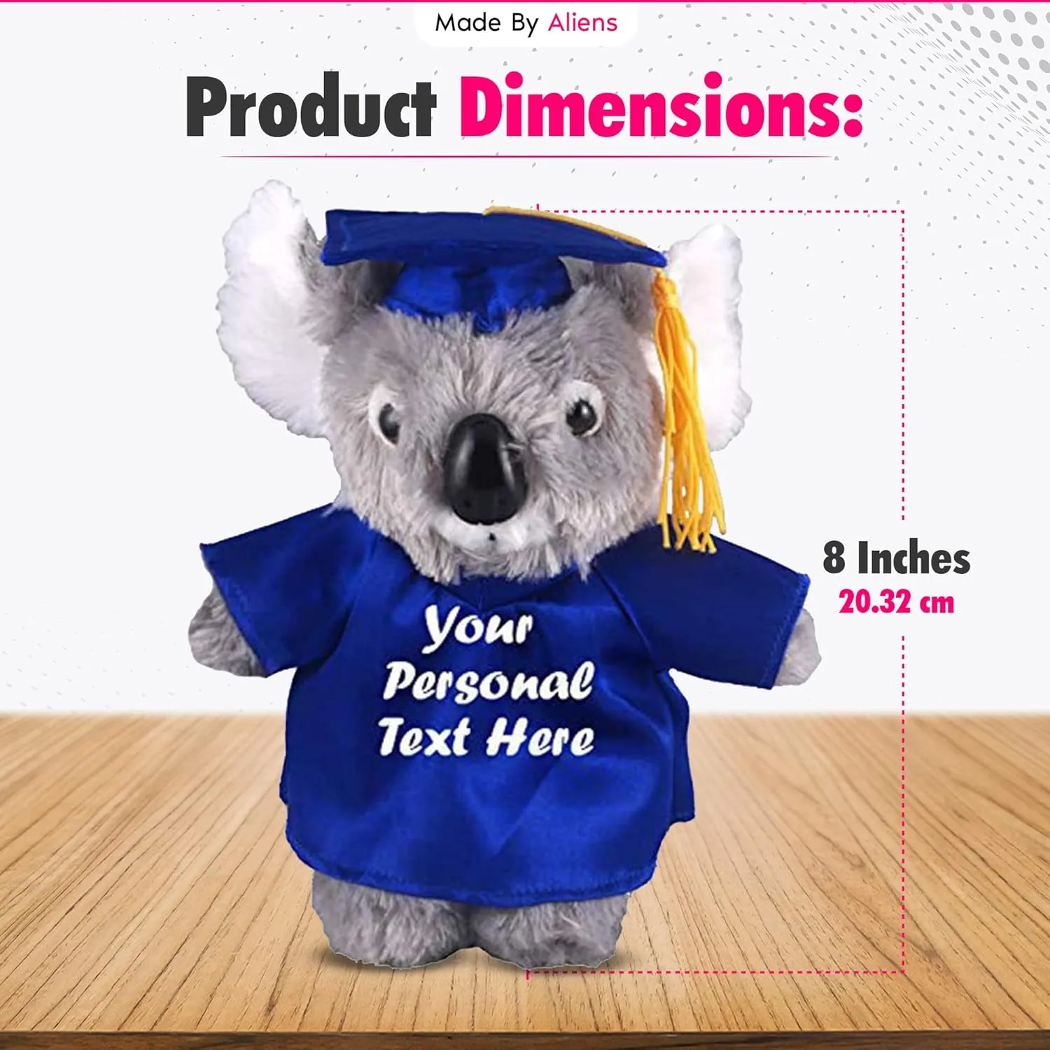 Plush Stuffed Animal Toys 8 Inches Present Gifts for Graduation Day, Personalized Text, Name or Your School Logo on Gown, Best for Any Grad School Kids (Graduation Koala Blue Gown)