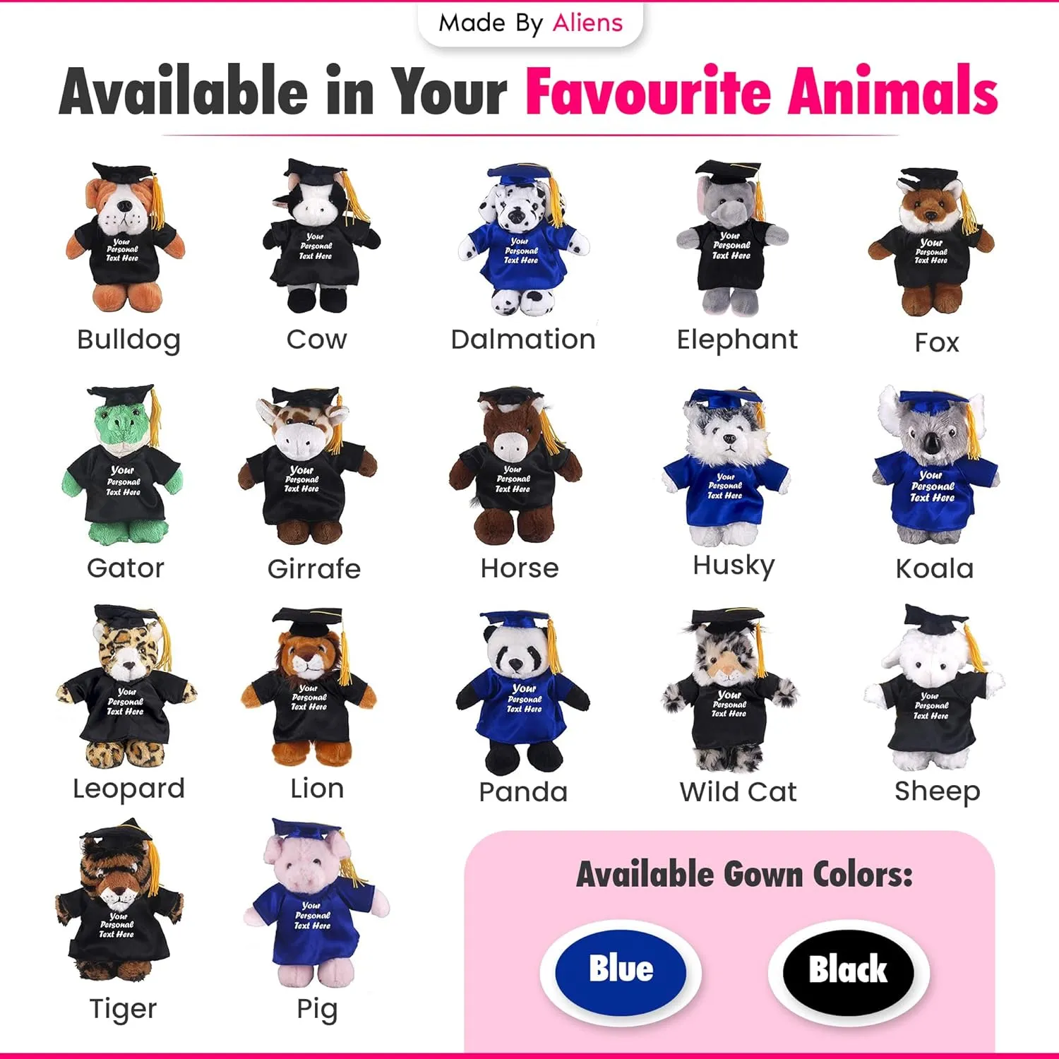 Plush Stuffed Animal Toys 8 Inches Present Gifts for Graduation Day, Personalized Text, Name or Your School Logo on Gown, Best for Any Grad School Kids (Graduation Koala Blue Gown)
