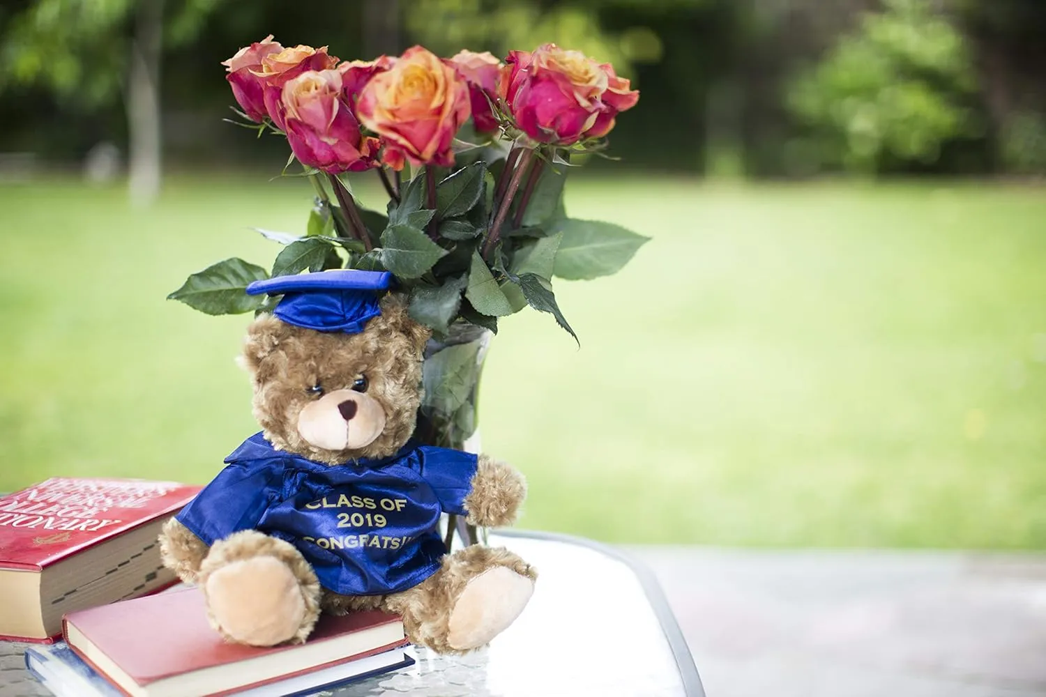 Plushland Plush Stuffed Animal Toys 12 Inches Present Gifts for Graduation Day, Personalized Text, Name or Your School Logo on Gown, Best for Any Grad School Kids (Royal Blue Gown)