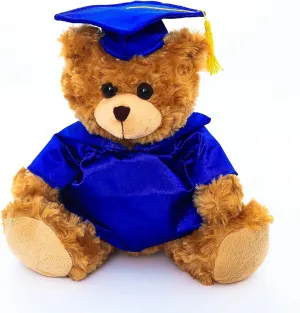 Plushland Plush Stuffed Animal Toys 12 Inches Present Gifts for Graduation Day, Personalized Text, Name or Your School Logo on Gown, Best for Any Grad School Kids (Royal Blue Gown)