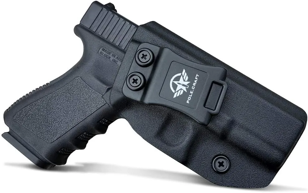 POLE.CRAFT IWB Kydex Holster Custom Fit: Glock 19 19X 25 44 45 (Gen 1 2 3 4 5) & Glock 23 32 (Gen 3 4) - Inside Waistband Carry - Adj. Cant Retention, Cover Mag-Button, No Wear, No Jitter