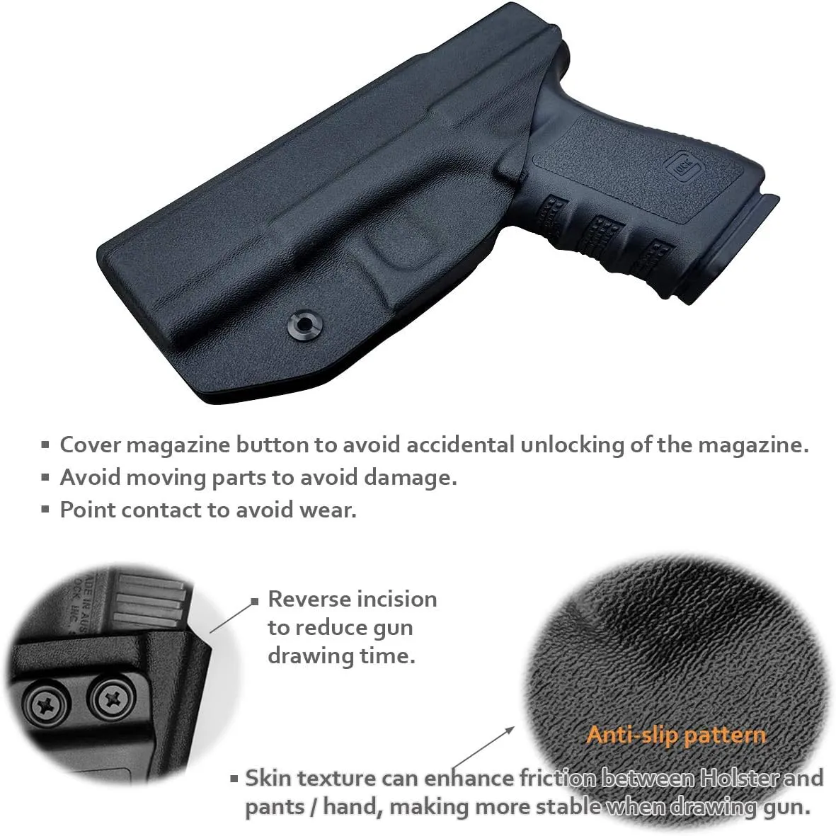 POLE.CRAFT IWB Kydex Holster Custom Fit: Glock 19 19X 25 44 45 (Gen 1 2 3 4 5) & Glock 23 32 (Gen 3 4) - Inside Waistband Carry - Adj. Cant Retention, Cover Mag-Button, No Wear, No Jitter