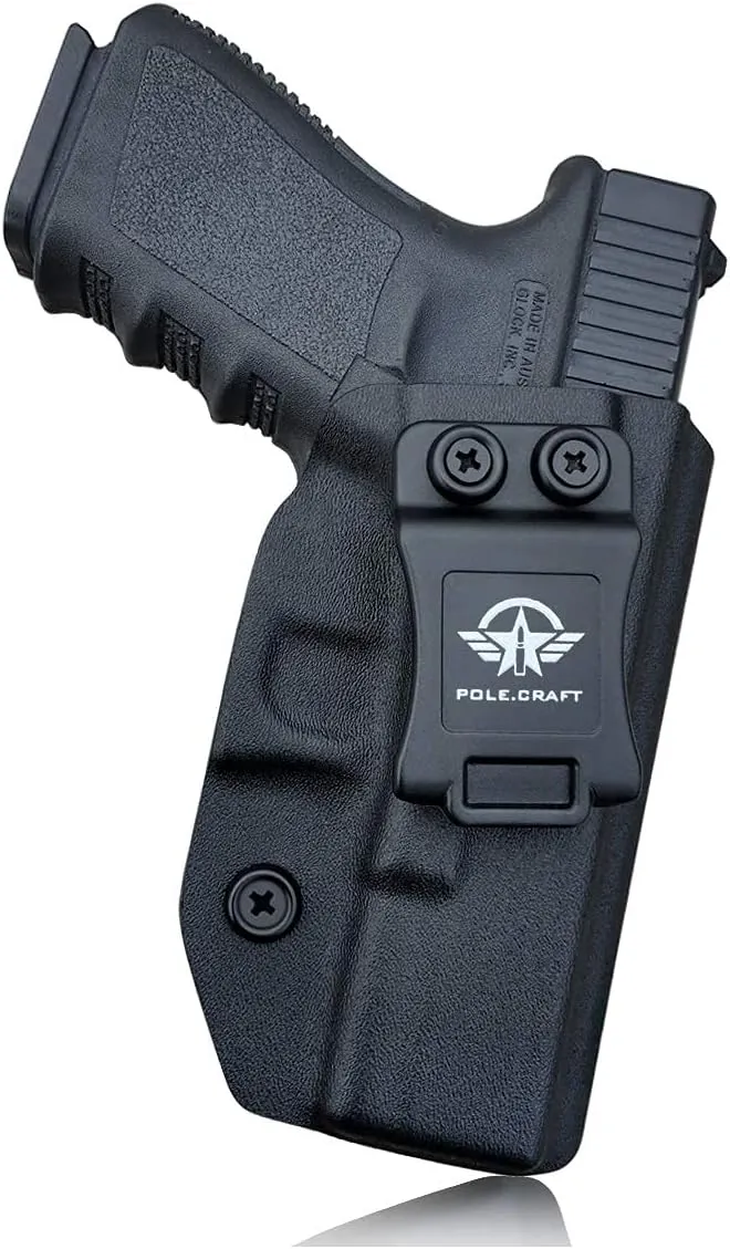 POLE.CRAFT IWB Kydex Holster Custom Fit: Glock 19 19X 25 44 45 (Gen 1 2 3 4 5) & Glock 23 32 (Gen 3 4) - Inside Waistband Carry - Adj. Cant Retention, Cover Mag-Button, No Wear, No Jitter