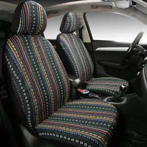 PONYJOYUP Baja Saddle Blanket Car Seat Covers 4PCS Front, Breathable and Washable Striped Woven Automotive Vehicle Universal Boho Seat Cover for Sedan, SUV, Truck, Airbag Compatible