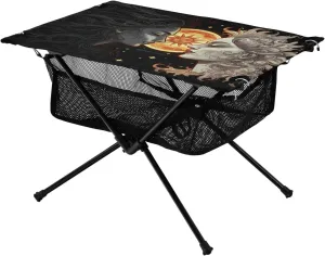 Portable Camping Table Foldable with Mesh Storage Lightweight Compact Camp Tent Side Table for Outside,Camping,Hiking,Tailgating,Sun and Moon