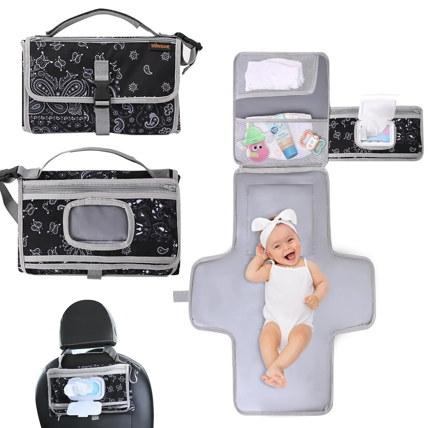 Portable Changing Pads, Portable Diaper Changing Pad for Baby，Changing Mat for Travel, Baby Changing Station, Infant Gift, Baby Essentials(Cashew Blossom)