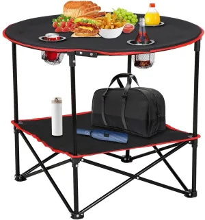 Portable Folding Picnic Table, Travel Folding Table with 4 Mesh Cup Holder & Carry Bag, Ultra Compact Outdoor Camping Table for BBQ Grill Fishing Beach Hiking, Black, 981256