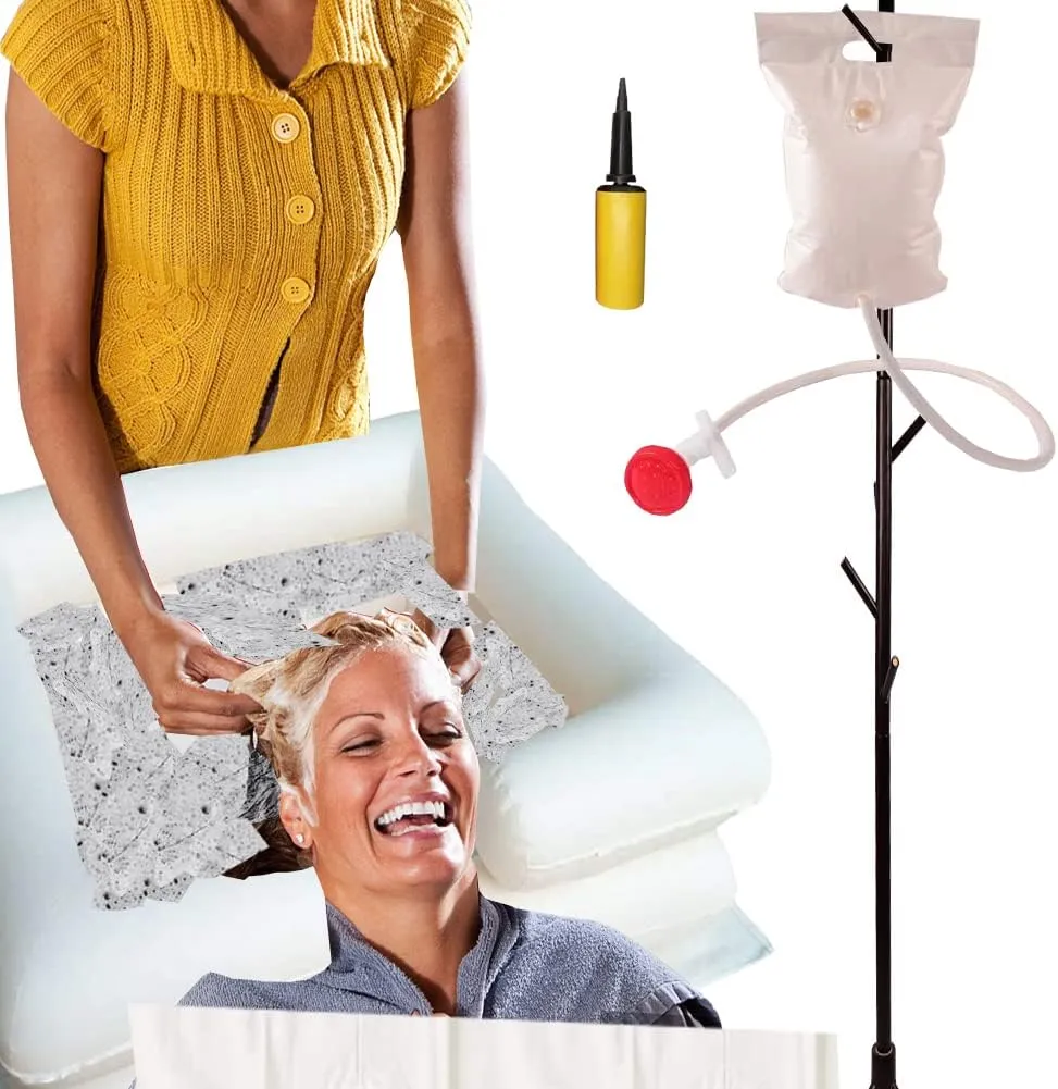 Portable Shampoo Bowl with Sprayer and Water Bag, Portable Inflatable Bedside Hair Washing Sink Washbasin for Elderly, Disabled, Pregnant, Injured, Bedridden, Handicapped, Wash Hair in Bed