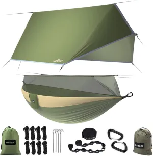 Portable Single/Double Hammock w/Mosquito Net & 10ft Straps for Camping & Travel