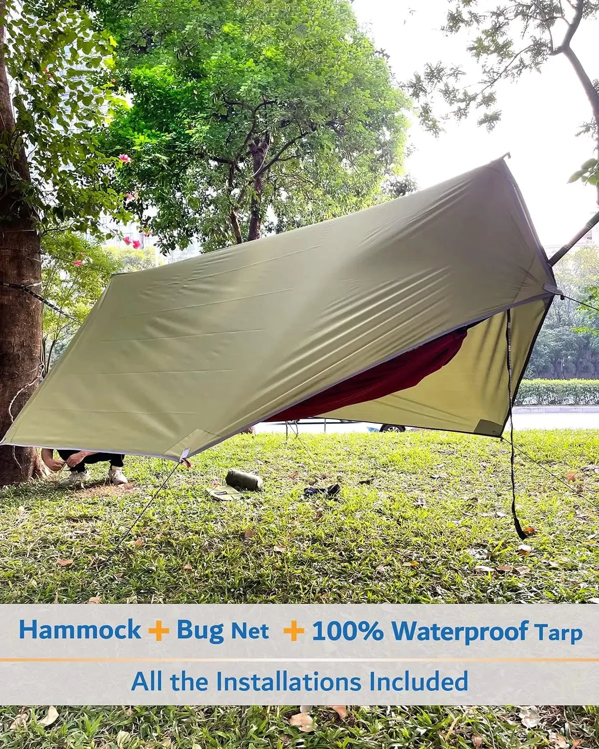 Portable Single/Double Hammock w/Mosquito Net & 10ft Straps for Camping & Travel