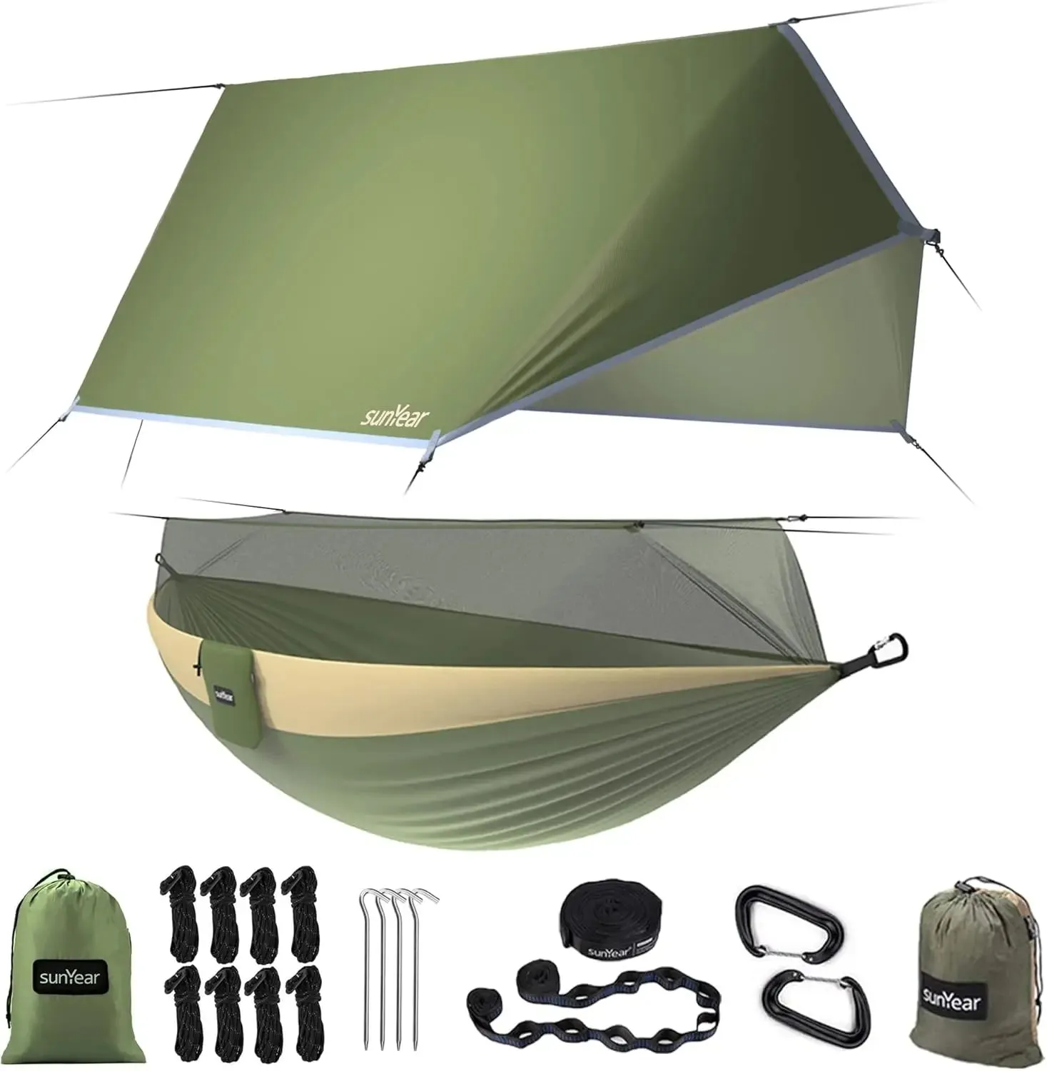 Portable Single/Double Hammock w/Mosquito Net & 10ft Straps for Camping & Travel