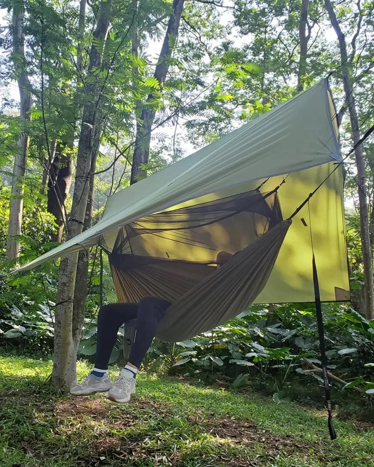 Portable Single/Double Hammock w/Mosquito Net & 10ft Straps for Camping & Travel