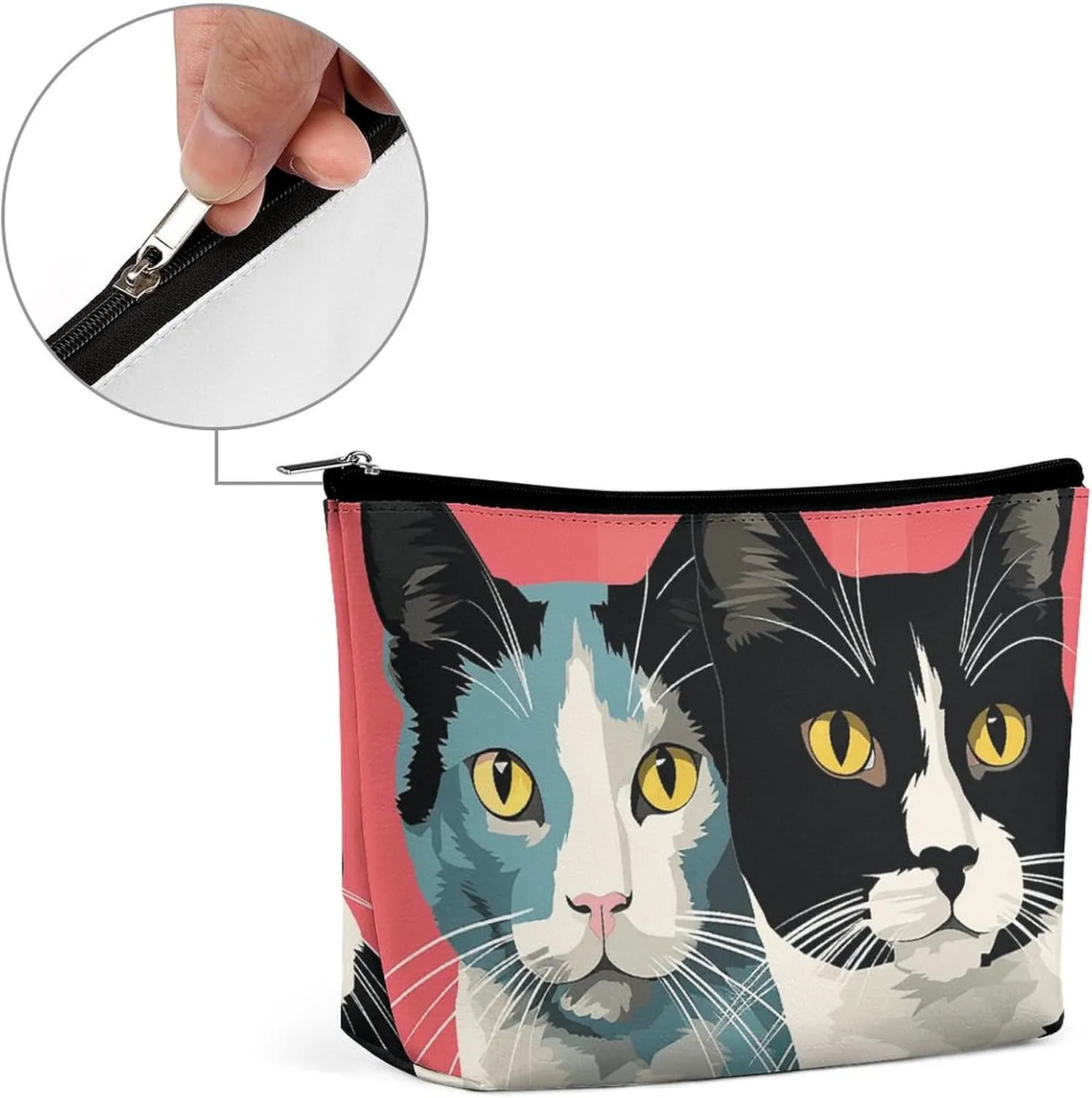 Portable Small Cosmetic Bag Cute Travel Makeup Bag Black And White Cat Waterproof Toiletry Bag for Women