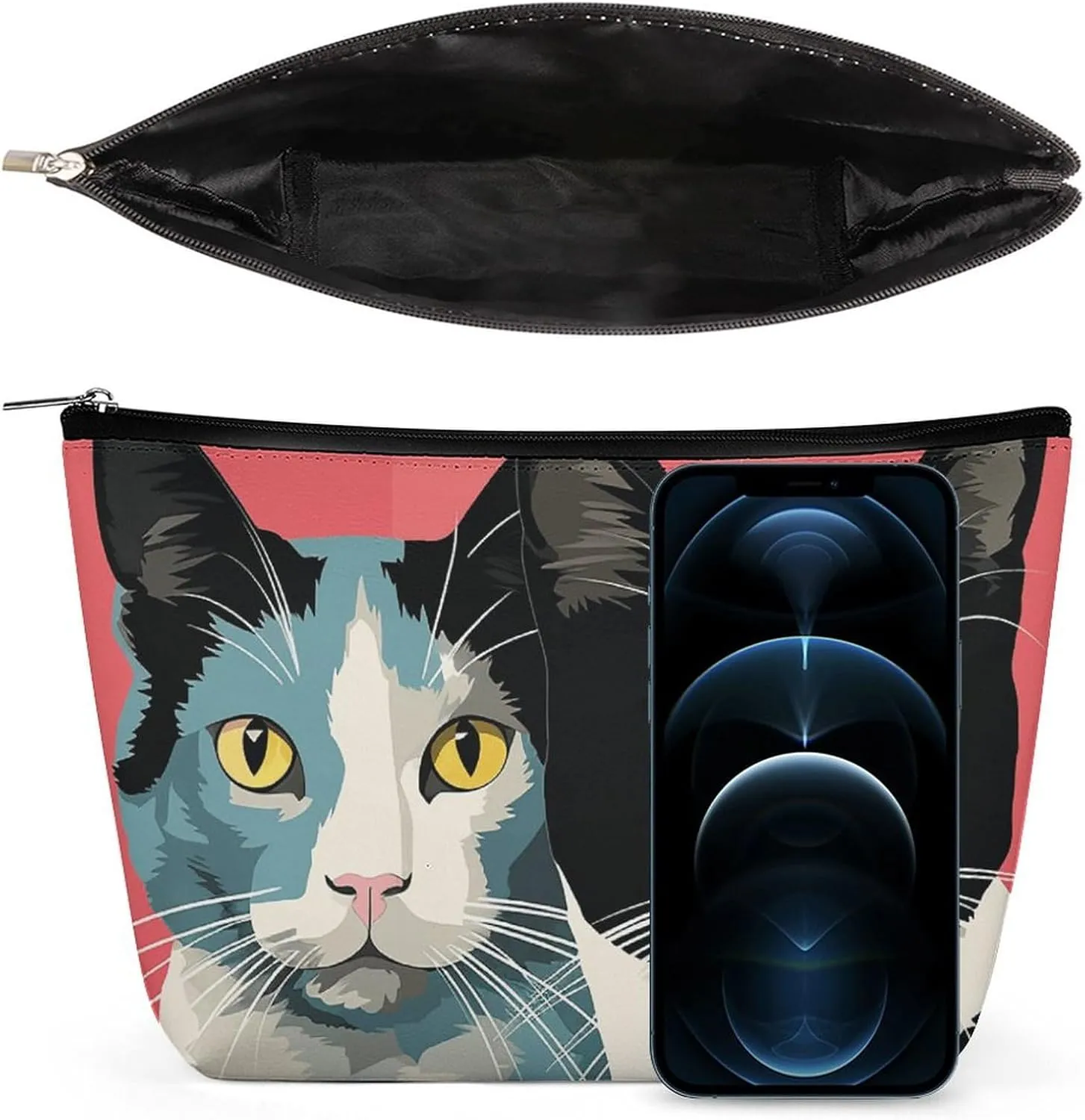 Portable Small Cosmetic Bag Cute Travel Makeup Bag Black And White Cat Waterproof Toiletry Bag for Women