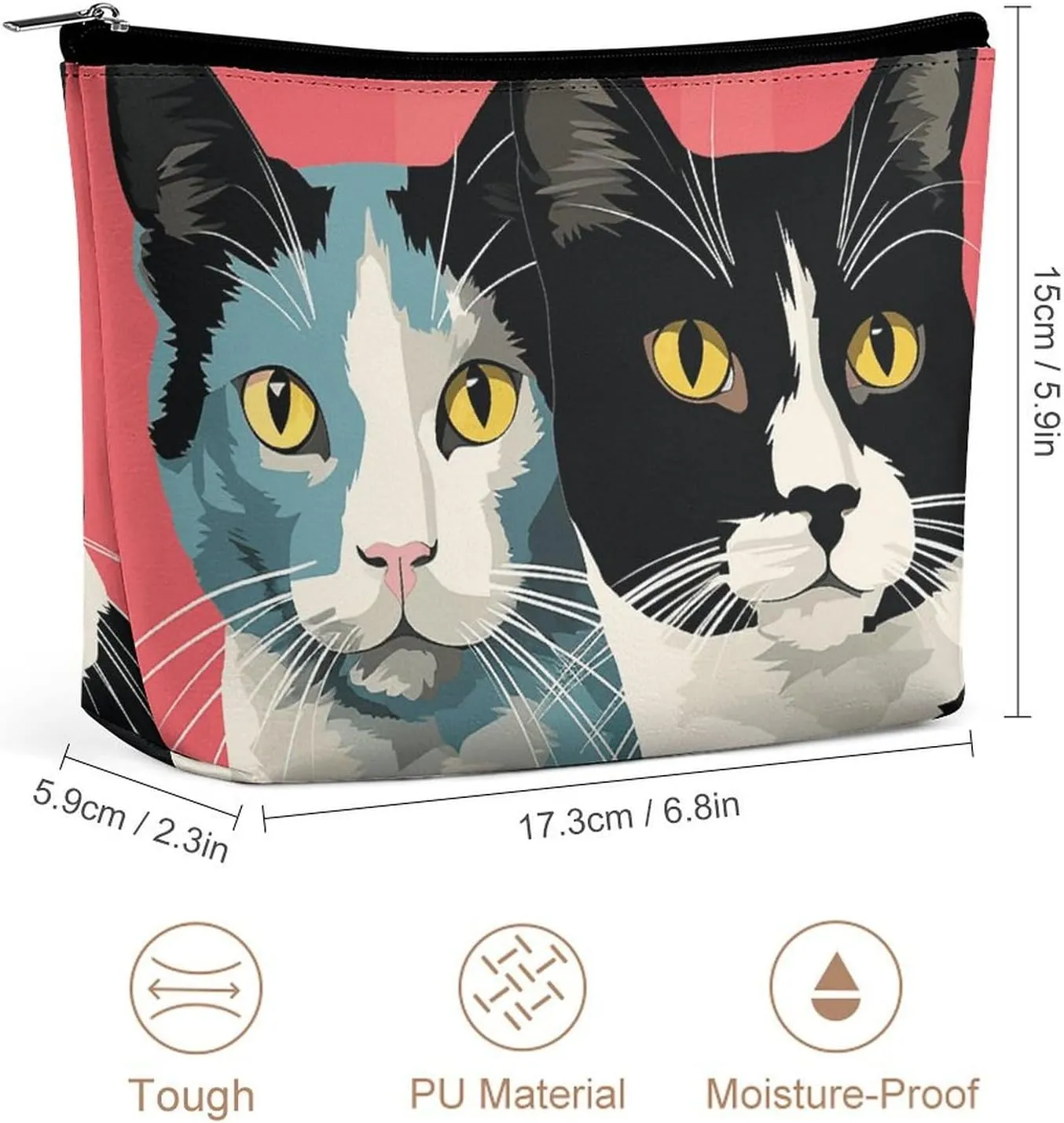 Portable Small Cosmetic Bag Cute Travel Makeup Bag Black And White Cat Waterproof Toiletry Bag for Women