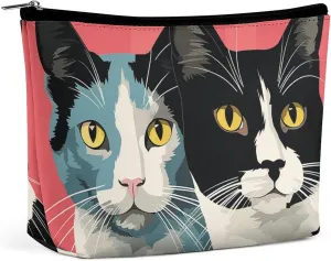Portable Small Cosmetic Bag Cute Travel Makeup Bag Black And White Cat Waterproof Toiletry Bag for Women