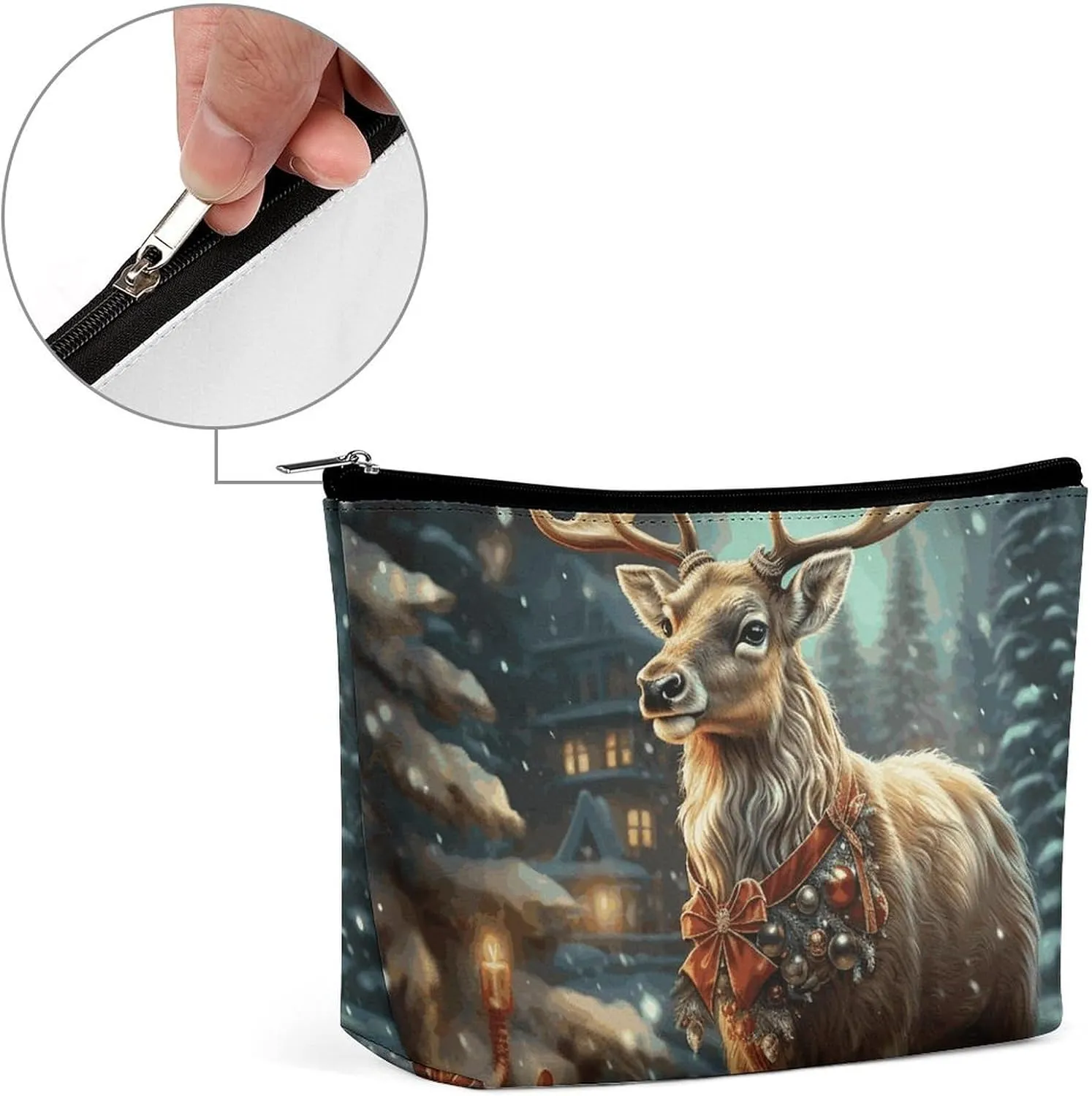 Portable Small Cosmetic Bag Cute Travel Makeup Bag Christmas Gift Reindeer Waterproof Toiletry Bag for Women