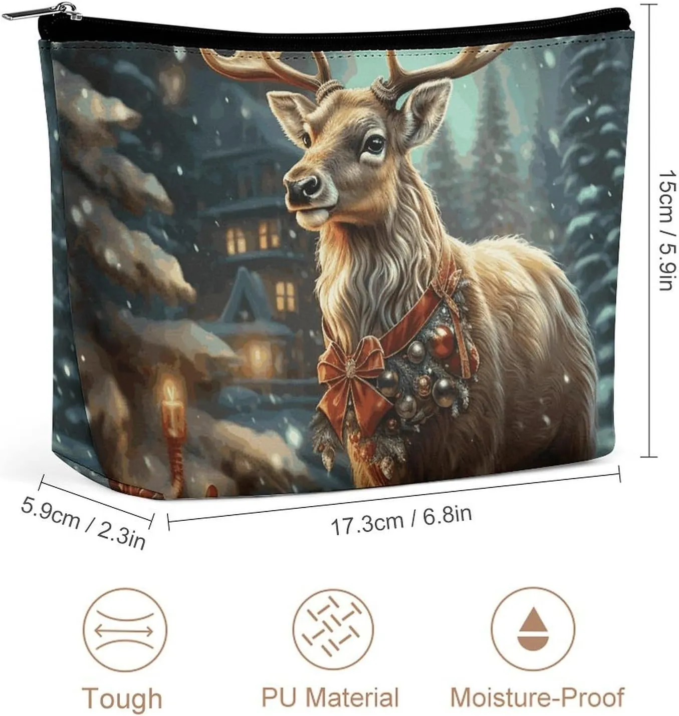 Portable Small Cosmetic Bag Cute Travel Makeup Bag Christmas Gift Reindeer Waterproof Toiletry Bag for Women