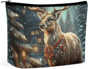 Portable Small Cosmetic Bag Cute Travel Makeup Bag Christmas Gift Reindeer Waterproof Toiletry Bag for Women