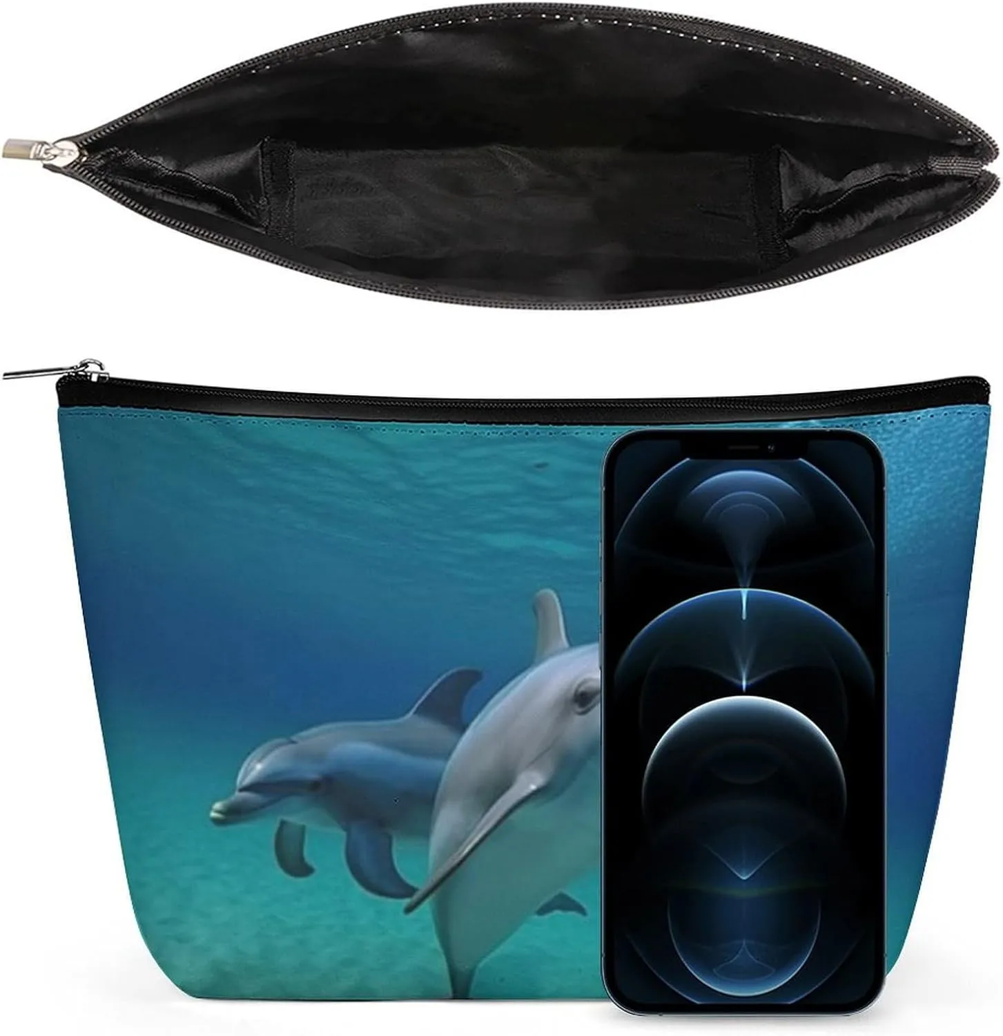 Portable Small Cosmetic Bag Cute Travel Makeup Bag Dolphins Underwater Waterproof Toiletry Bag for Women