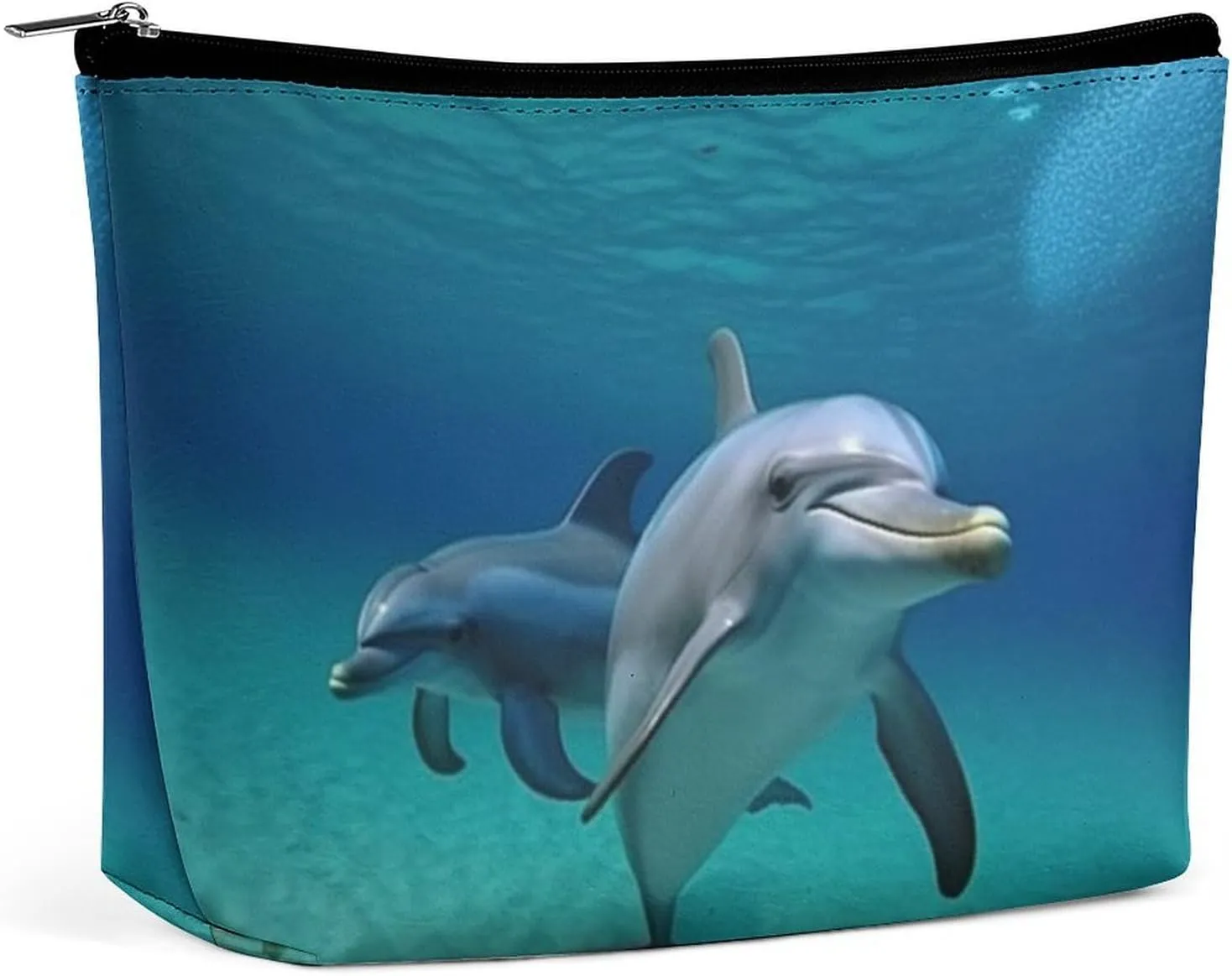 Portable Small Cosmetic Bag Cute Travel Makeup Bag Dolphins Underwater Waterproof Toiletry Bag for Women