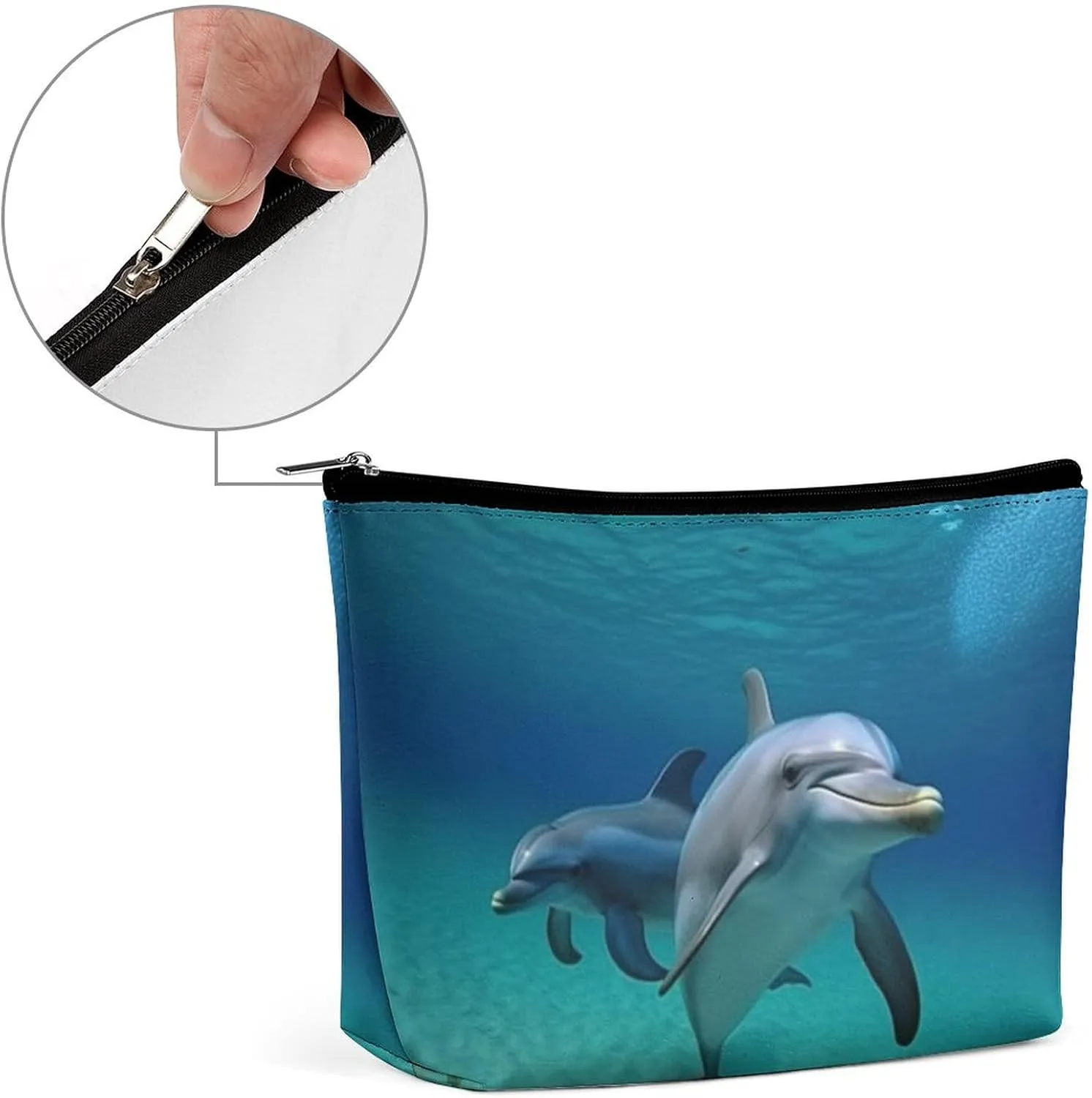 Portable Small Cosmetic Bag Cute Travel Makeup Bag Dolphins Underwater Waterproof Toiletry Bag for Women