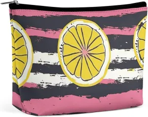 Portable Small Cosmetic Bag Cute Travel Makeup Bag Yellow Lemon Slices Waterproof Toiletry Bag for Women