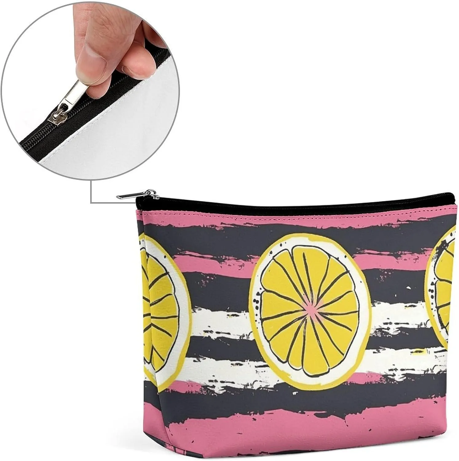 Portable Small Cosmetic Bag Cute Travel Makeup Bag Yellow Lemon Slices Waterproof Toiletry Bag for Women