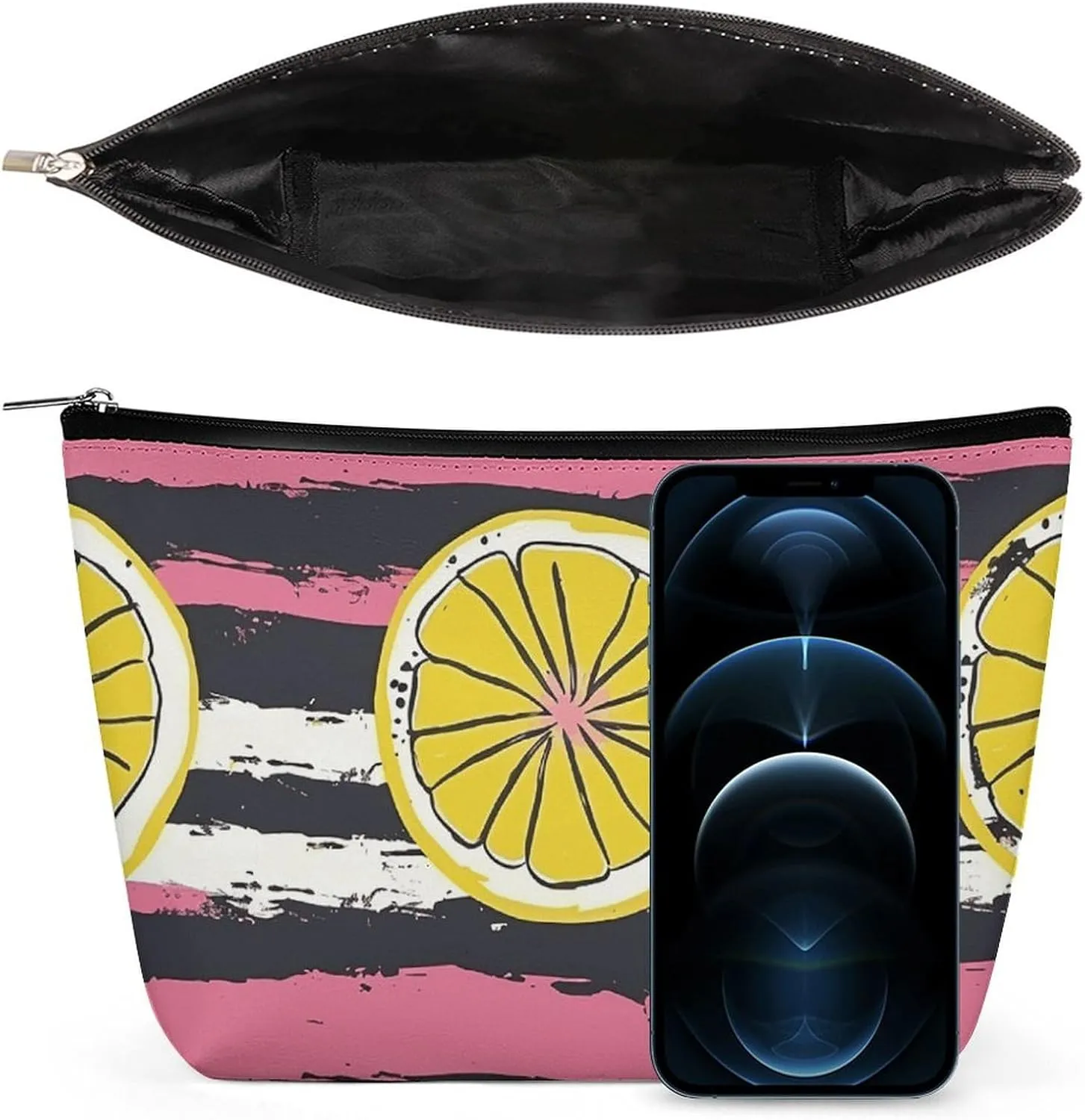Portable Small Cosmetic Bag Cute Travel Makeup Bag Yellow Lemon Slices Waterproof Toiletry Bag for Women
