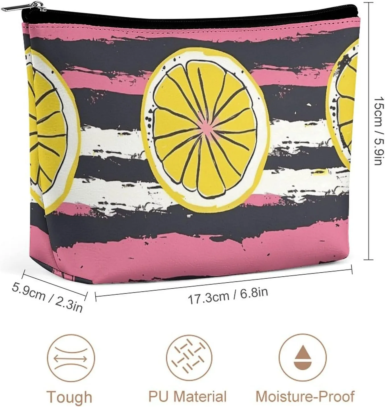 Portable Small Cosmetic Bag Cute Travel Makeup Bag Yellow Lemon Slices Waterproof Toiletry Bag for Women
