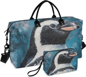 Portrait Curious Penguin Duffel Bag for Traveling, Gym Bags with Multiple Interior Pockets for Women Men Toiletry Purse Included 20.5”x 1.9” x 13.8”