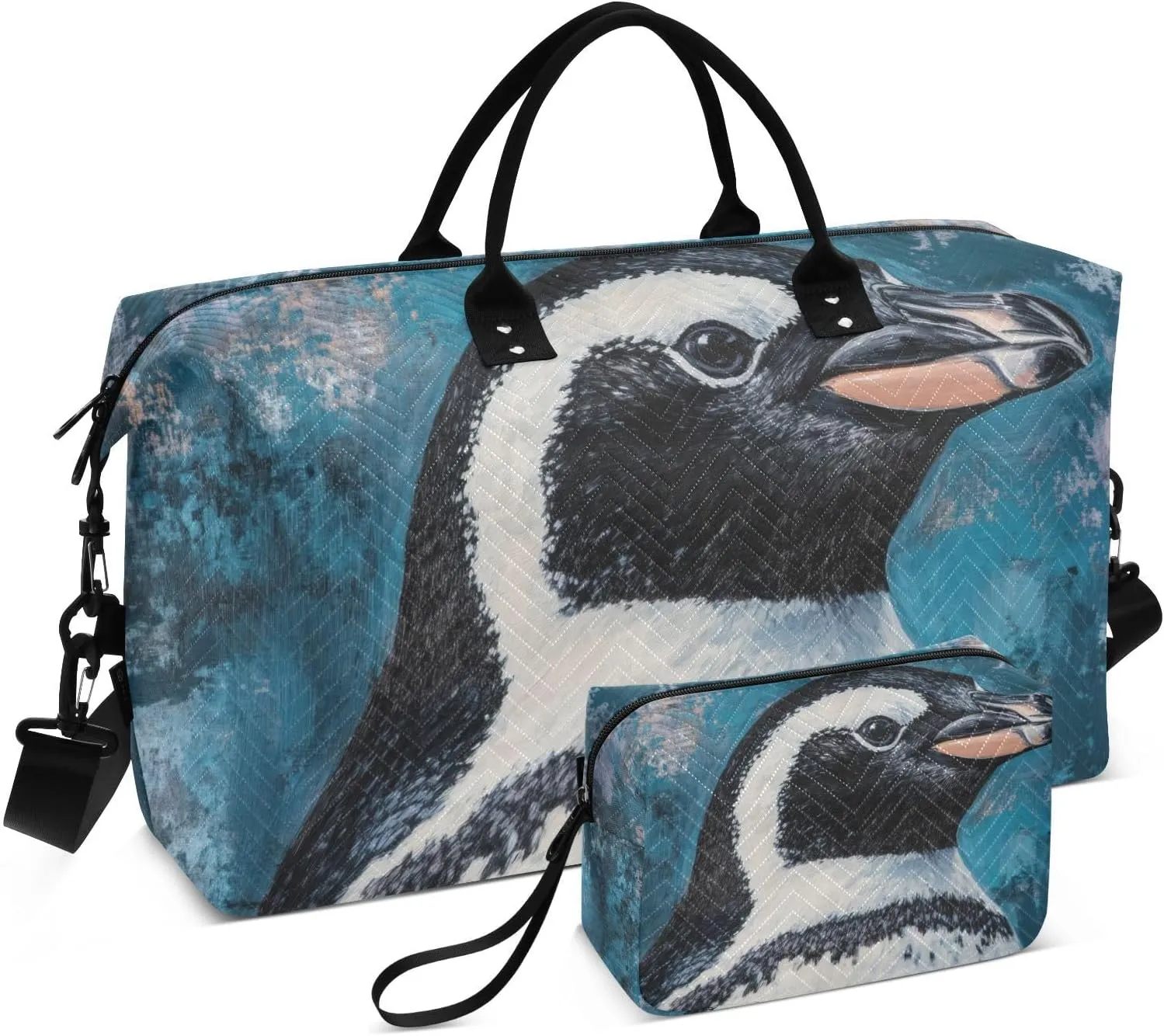 Portrait Curious Penguin Duffel Bag for Traveling, Gym Bags with Multiple Interior Pockets for Women Men Toiletry Purse Included 20.5”x 1.9” x 13.8”