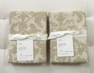 Pottery Barn Jacquard Medallion Euro Shams ~*~Set of Two~*~Ivory/Flax/Neutral~