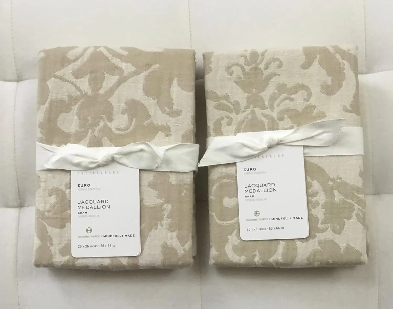 Pottery Barn Jacquard Medallion Euro Shams ~*~Set of Two~*~Ivory/Flax/Neutral~