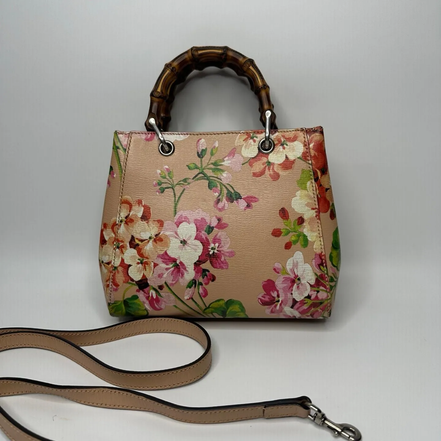 Preloved Gucci Bamboo Shopper Tote Blooms Print Leather bag -NG102588