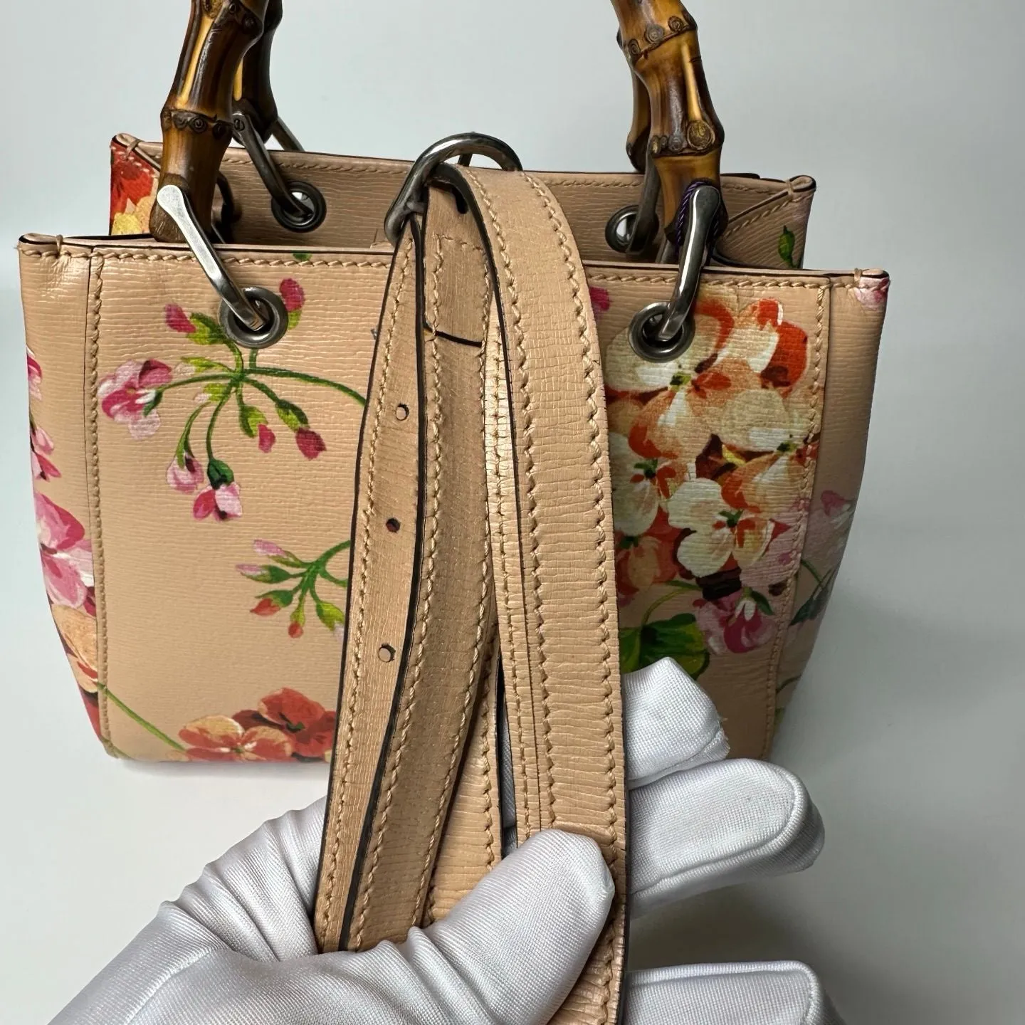 Preloved Gucci Bamboo Shopper Tote Blooms Print Leather bag -NG102588