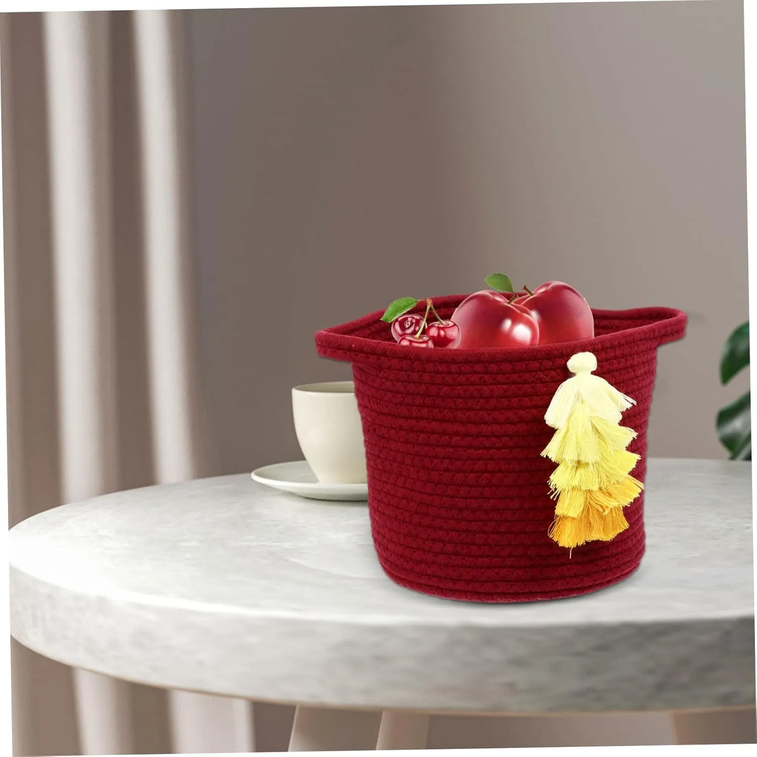 PRETYZOOM Handwoven Cotton Thread Storage Basket Desktop Makeup Organizer Home Decor Toy Container