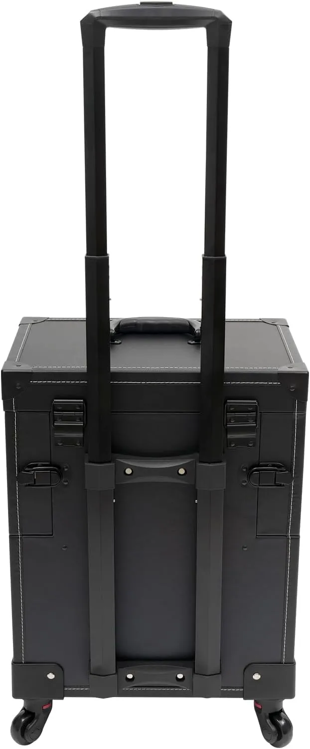 Professional Rolling Makeup Train Case, Large Trolley Storage Case, Multi-Functional Cosmetic Train Case with Mirror & Universal Wheels for Makeup Artist Hairstylist Travel Cosmetic Organizer (Black)