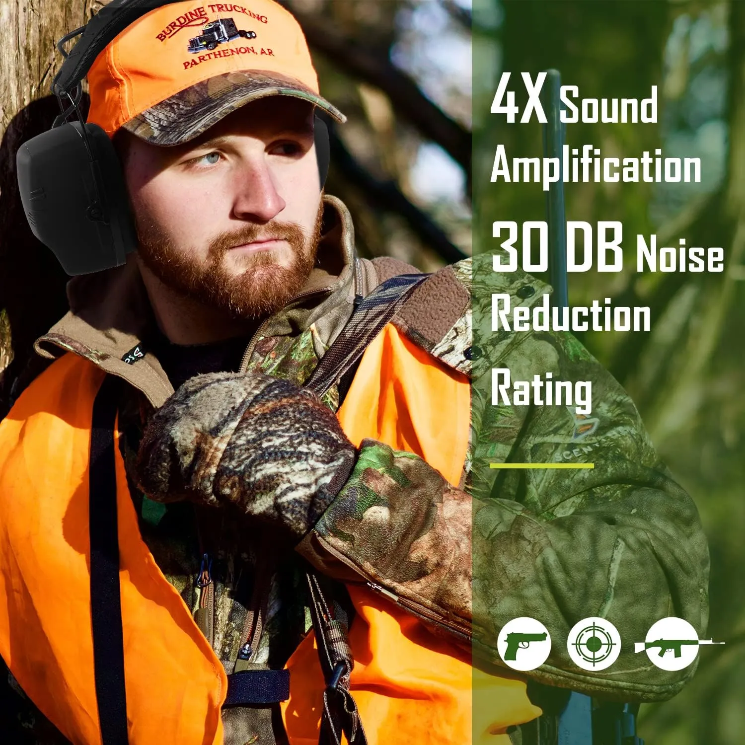 PROHEAR Electronic Shooting Ear Protection Muffs, NRR 30dB Noise Reduction for Gun Range Hunting, Sound Amplification Earmuffs with Safety Eyewear Case kit