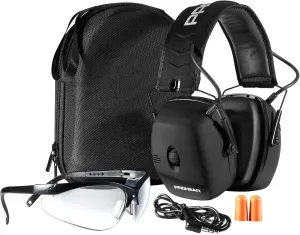 PROHEAR Electronic Shooting Ear Protection Muffs, NRR 30dB Noise Reduction for Gun Range Hunting, Sound Amplification Earmuffs with Safety Eyewear Case kit