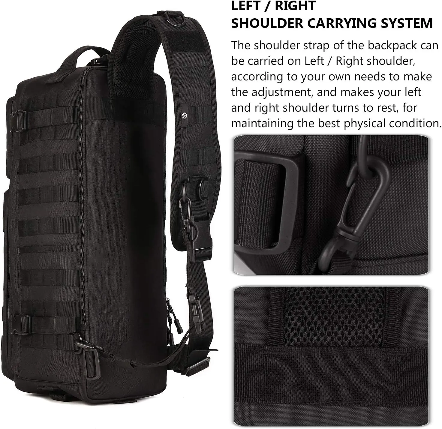 Protector Plus Tactical Sling Bag Military MOLLE Crossbody Pack (Patch Included)