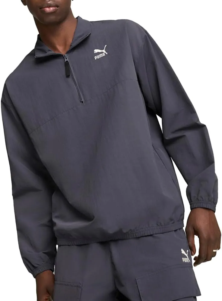 PUMA Mens Classics Woven Mock Neck Half Zip Relaxed Sweatshirt Casual - Grey - Size XL