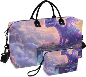 Purple Dragon Fantasy Duffel Bag for Traveling, Gym Bags with Multiple Interior Pockets for Women Men Toiletry Purse Included 20.5”x 1.9” x 13.8”