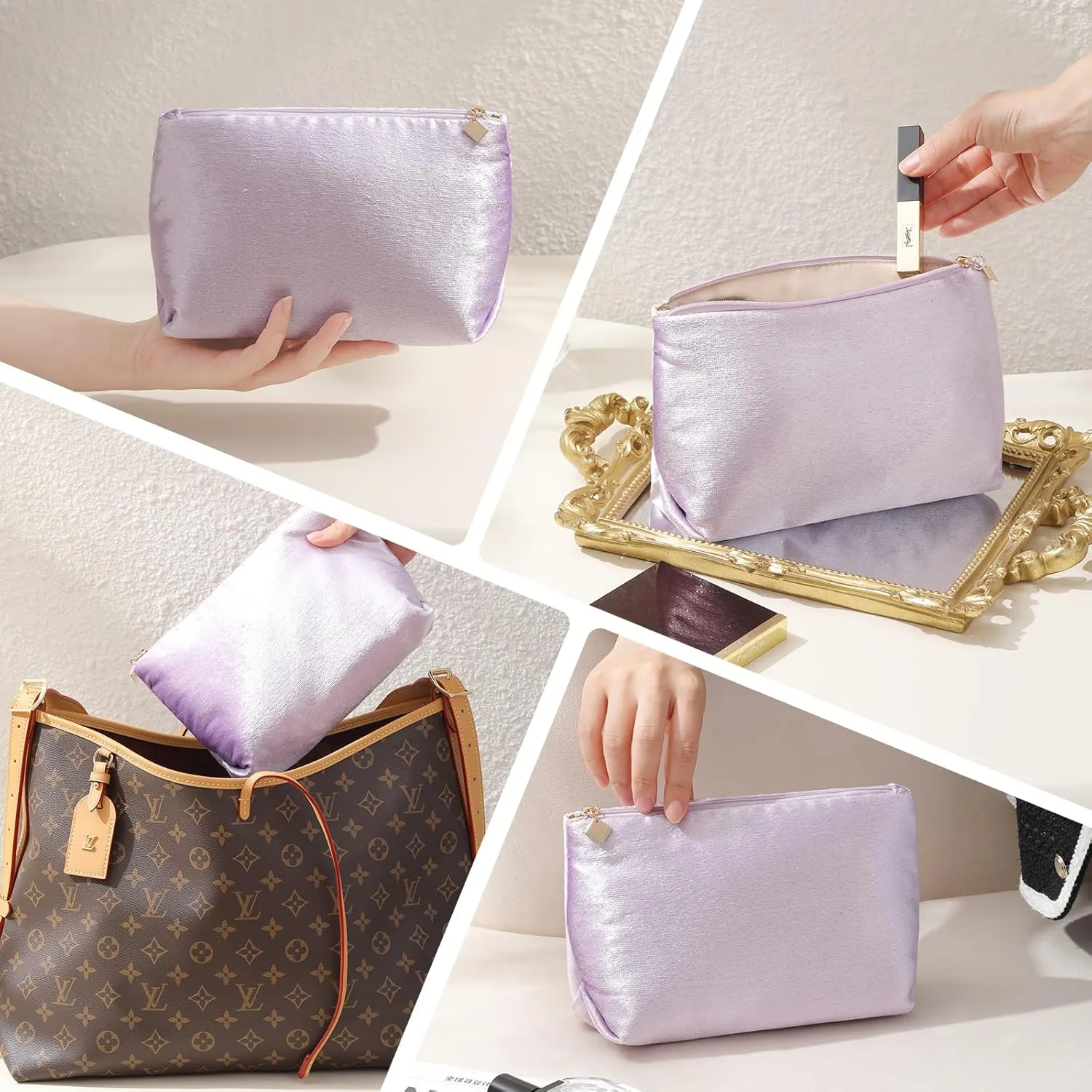 Purple Makeup Organizer Bag for Purse，Cosmetic Travel Bag for Women, Make Up Pouch for Travelling