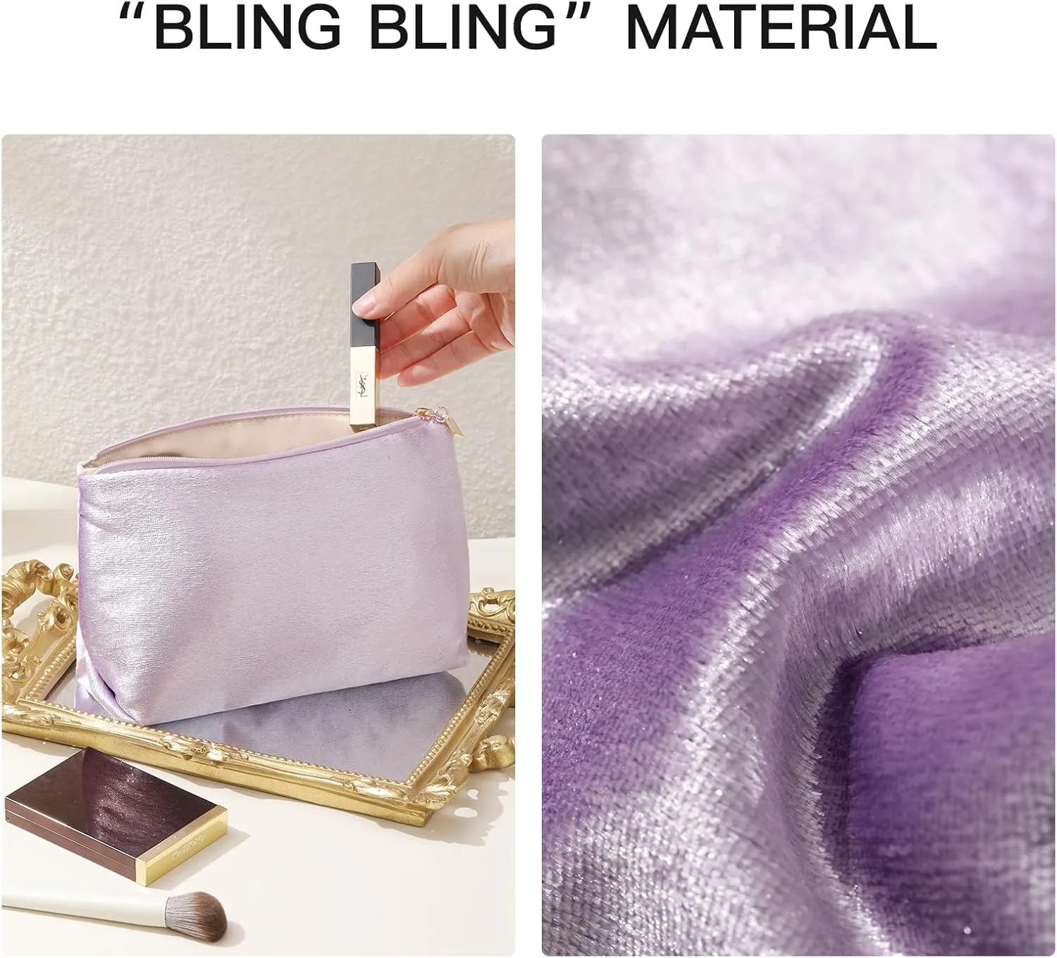 Purple Makeup Organizer Bag for Purse，Cosmetic Travel Bag for Women, Make Up Pouch for Travelling