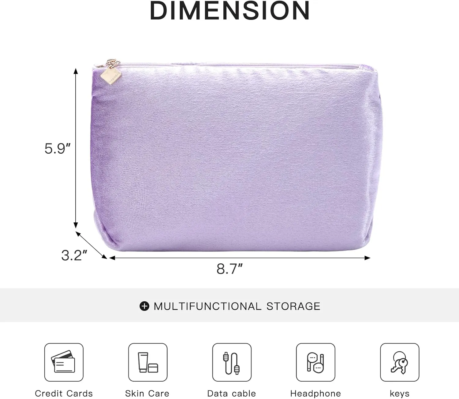 Purple Makeup Organizer Bag for Purse，Cosmetic Travel Bag for Women, Make Up Pouch for Travelling