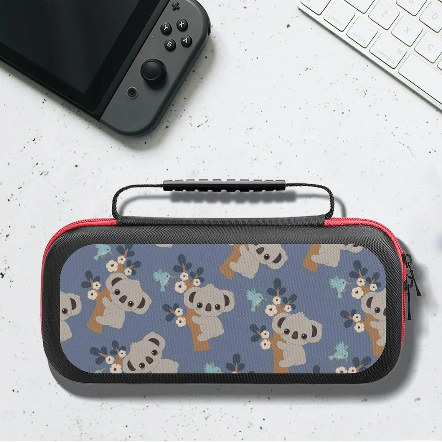 PUYWTIY Cute Cartoon Koala Floral Carrying Protective Case Compatible with Nintendo Switch, 20 Games Cartridges Hard Shell Travel Bag Shockproof Portable Game Organizer