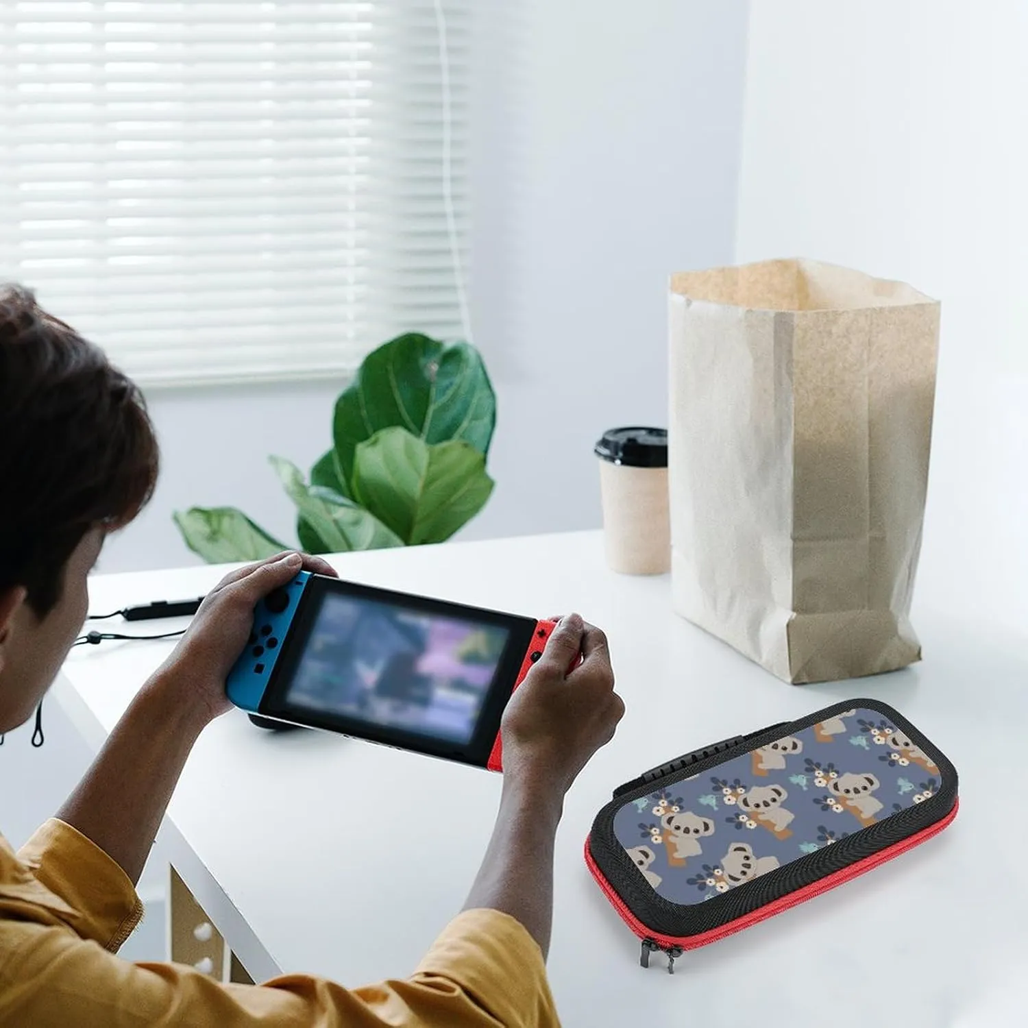 PUYWTIY Cute Cartoon Koala Floral Carrying Protective Case Compatible with Nintendo Switch, 20 Games Cartridges Hard Shell Travel Bag Shockproof Portable Game Organizer